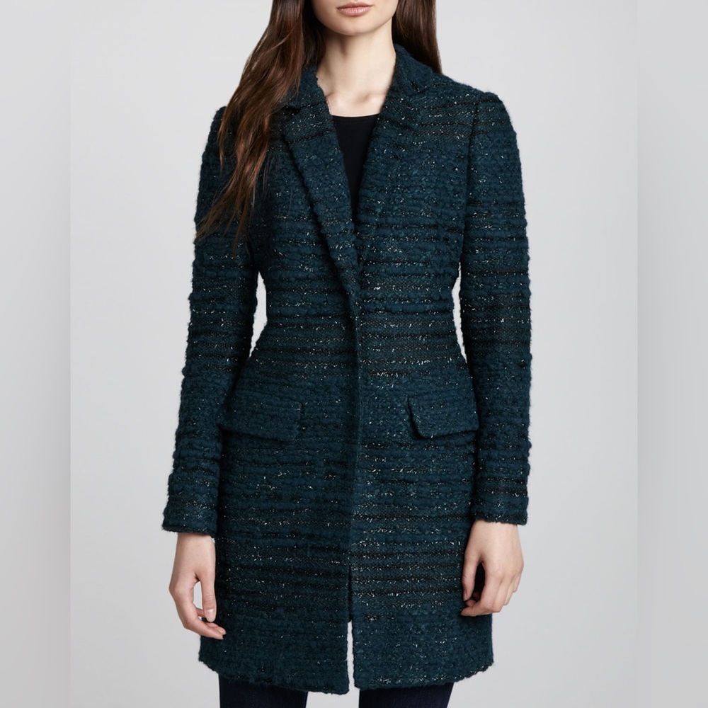 Tory Burch Dark Teal Textured Wool-Blend Coat